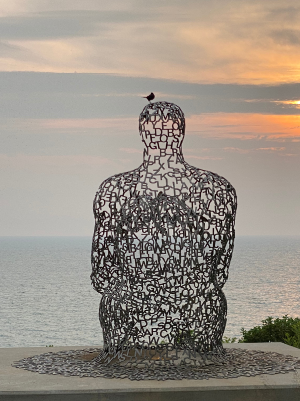 The Spillover II sculpture overlooking Lake Michigan at sunrise, Atwater Park