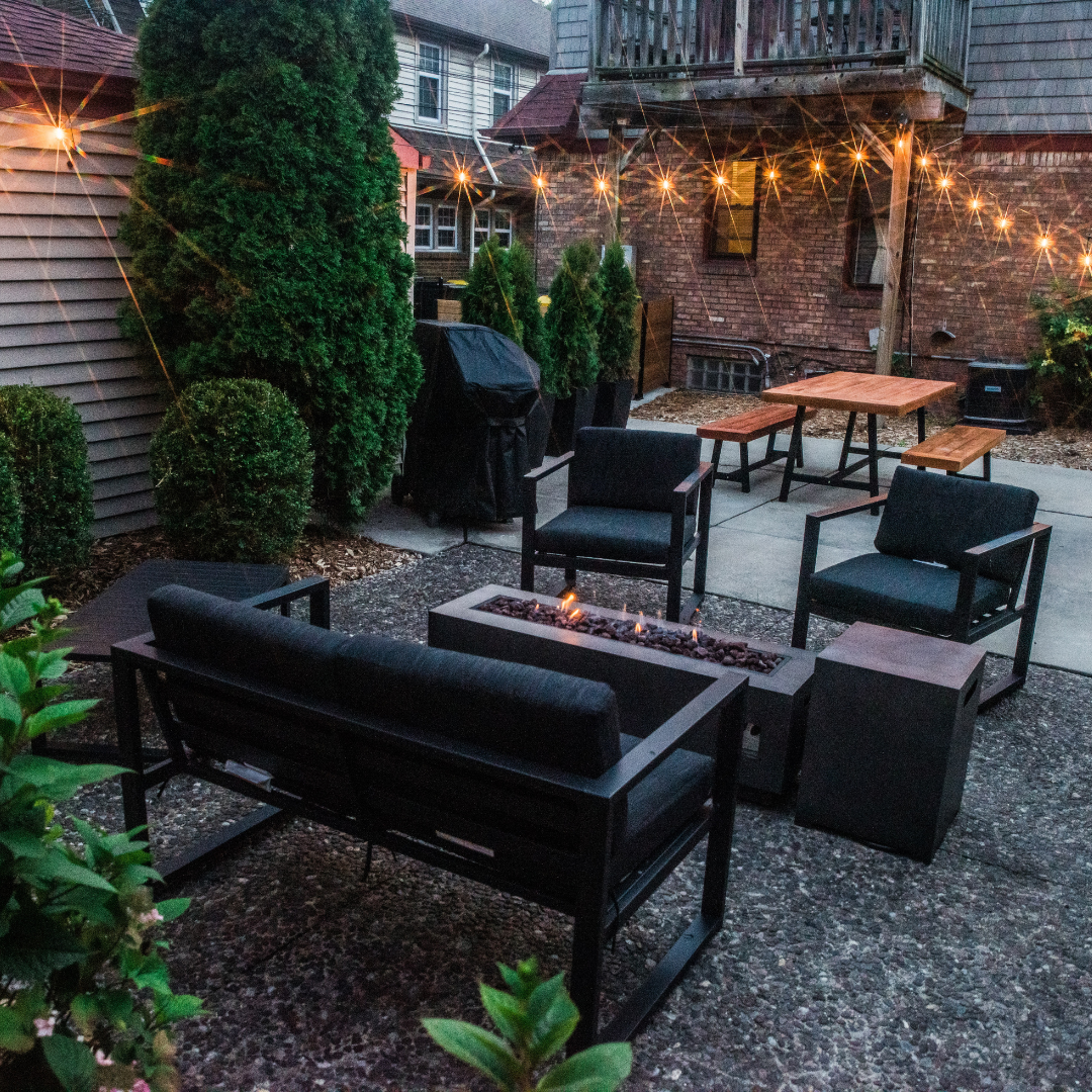 Backyard patio with fire pit